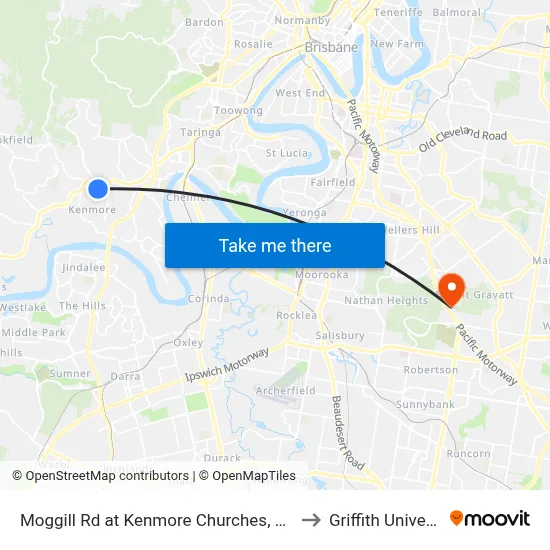 Moggill Rd at Kenmore Churches, Stop 34 to Griffith University map
