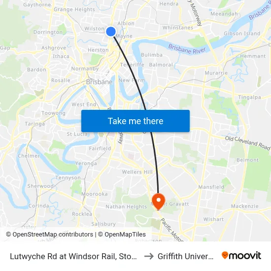 Lutwyche Rd at Windsor Rail, Stop 13 to Griffith University map