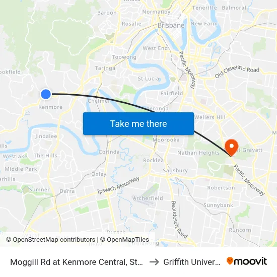 Moggill Rd at Kenmore Central, Stop 37 to Griffith University map