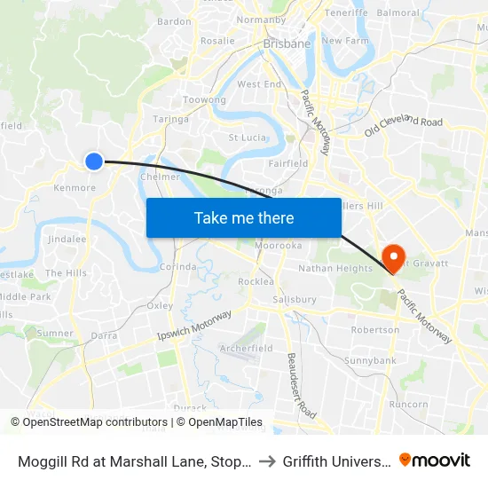 Moggill Rd at Marshall Lane, Stop 32 to Griffith University map