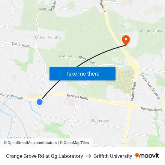 Orange Grove Rd at Qg Laboratory to Griffith University map