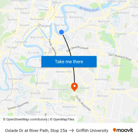 Oxlade Dr at River Path, Stop 25a to Griffith University map