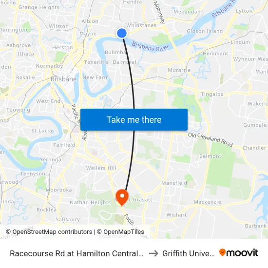 Racecourse Rd at Hamilton Central, Stop 20 to Griffith University map