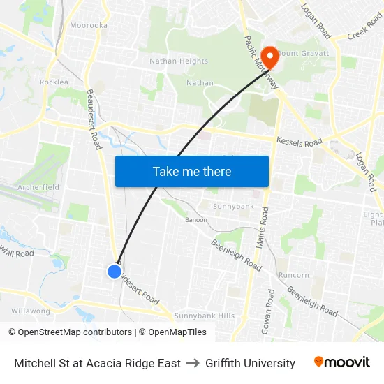 Mitchell St at Acacia Ridge East to Griffith University map