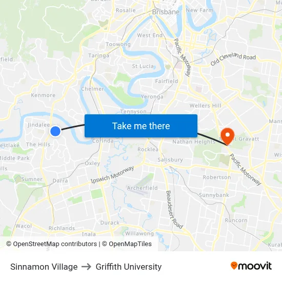 Sinnamon Village to Griffith University map