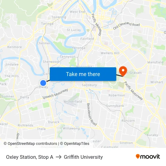 Oxley Station, Stop A to Griffith University map