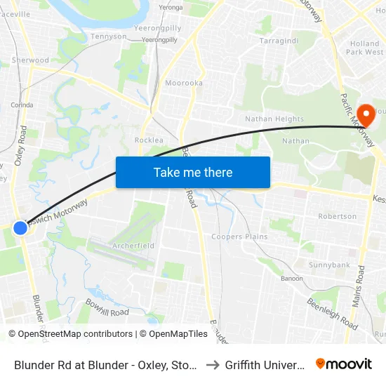 Blunder Rd at Blunder - Oxley, Stop 66 to Griffith University map