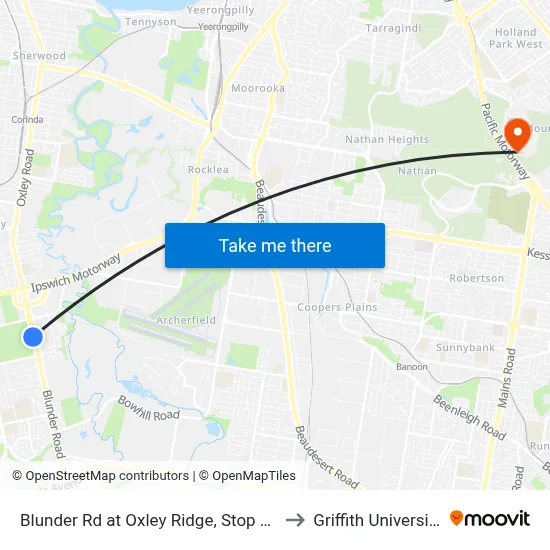 Blunder Rd at Oxley Ridge, Stop 67 to Griffith University map