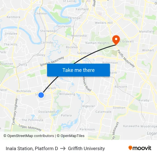 Inala Station, Platform D to Griffith University map