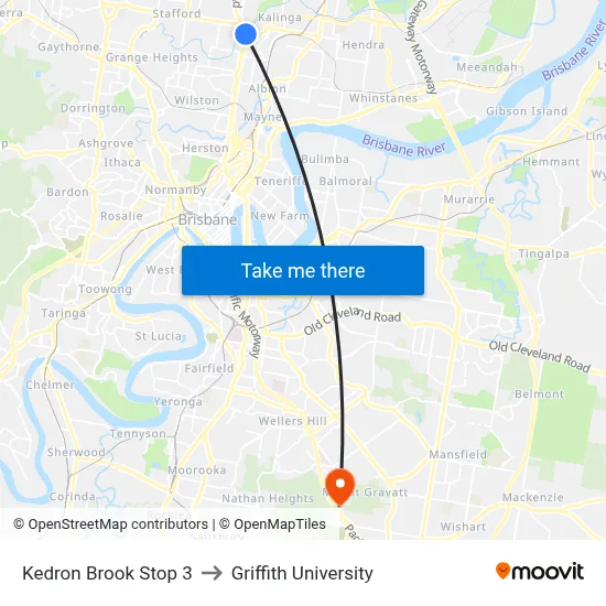 Kedron Brook Stop 3 to Griffith University map