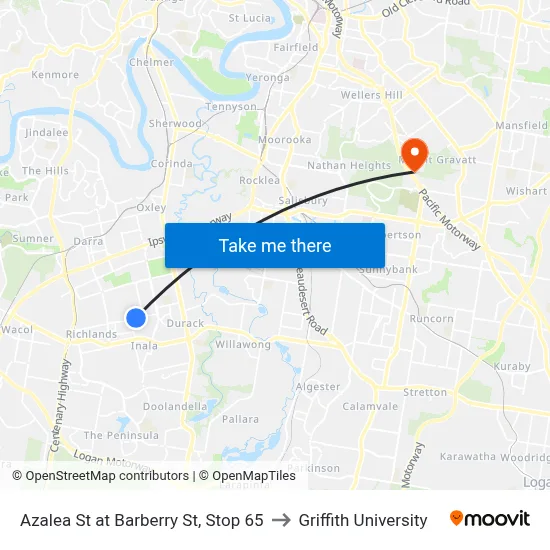 Azalea St at Barberry St, Stop 65 to Griffith University map