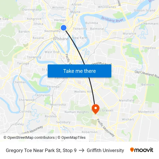 Gregory Tce Near Park St, Stop 9 to Griffith University map