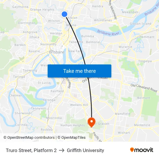 Truro Street, Platform 2 to Griffith University map
