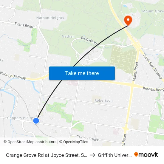 Orange Grove Rd at Joyce Street, Stop 57 to Griffith University map