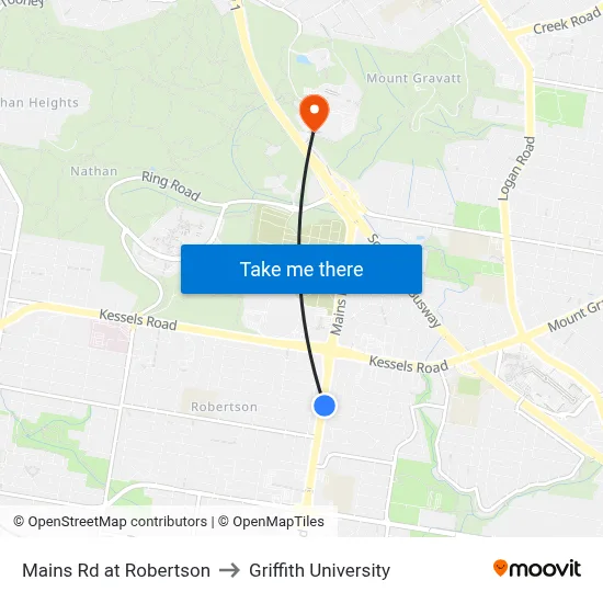 Mains Rd at Robertson to Griffith University map