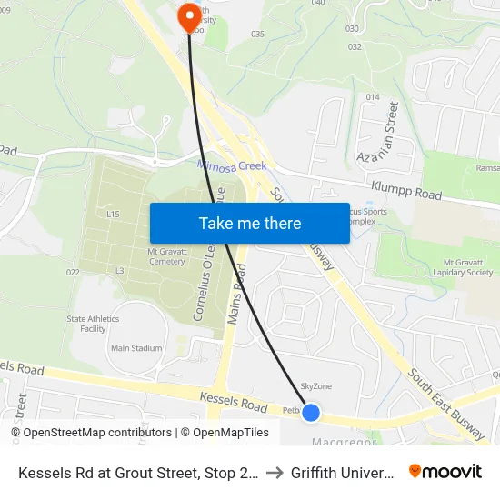Kessels Rd at Grout Street, Stop 2/58 to Griffith University map