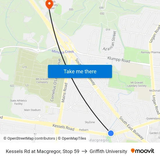 Kessels Rd at Macgregor, Stop 59 to Griffith University map