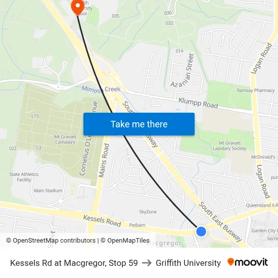 Kessels Rd at Macgregor, Stop 59 to Griffith University map