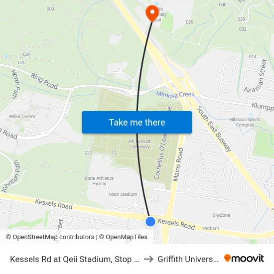 Kessels Rd at Qeii Stadium, Stop 57 to Griffith University map