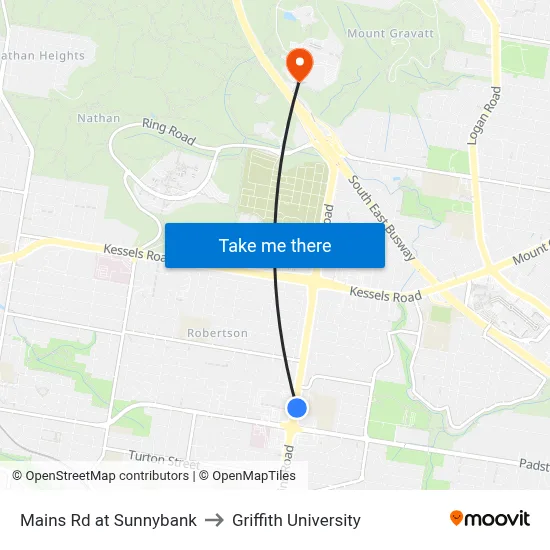 Mains Rd at Sunnybank to Griffith University map