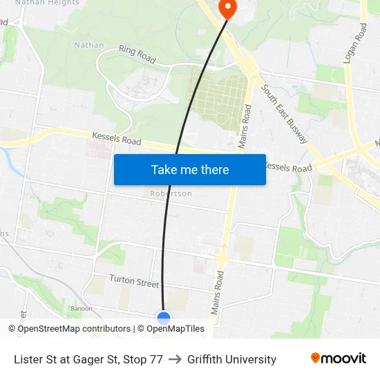 Lister St at Gager St, Stop 77 to Griffith University map