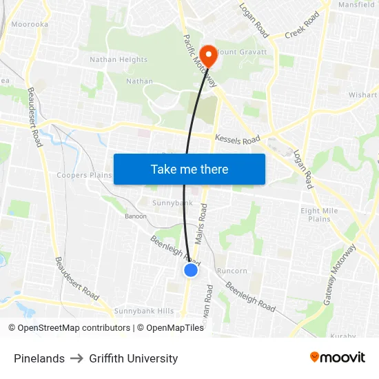 Pinelands to Griffith University map