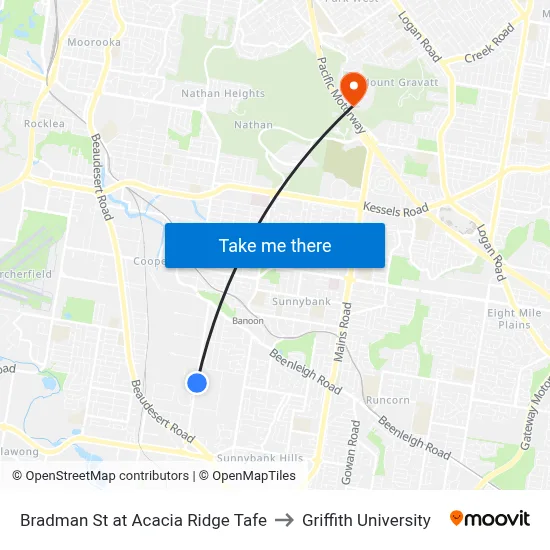 Bradman St at Acacia Ridge Tafe to Griffith University map