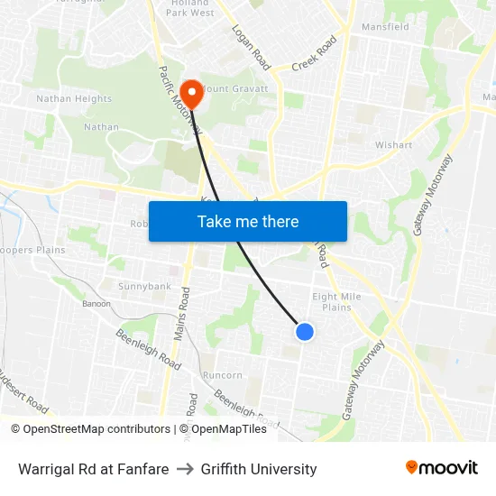 Warrigal Rd at Fanfare to Griffith University map