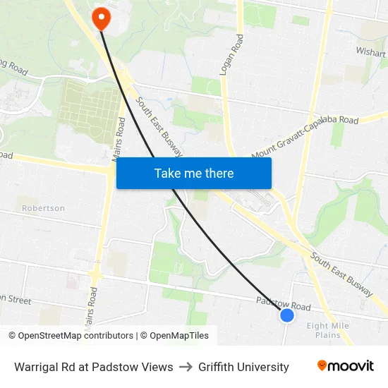 Warrigal Rd at Padstow Views to Griffith University map
