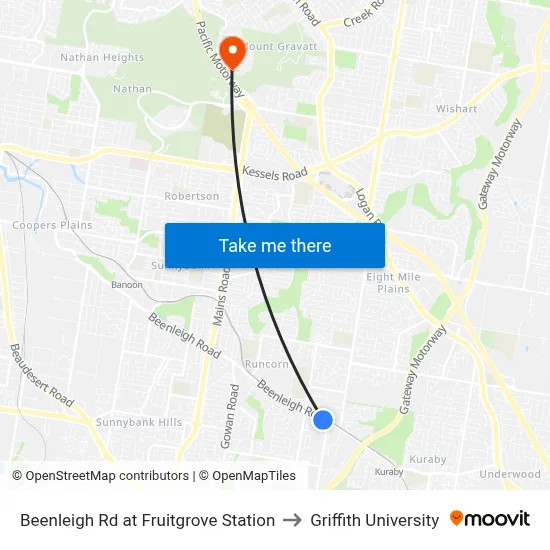 Beenleigh Rd at Fruitgrove Station to Griffith University map