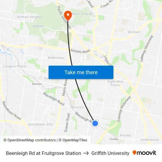 Beenleigh Rd at Fruitgrove Station to Griffith University map