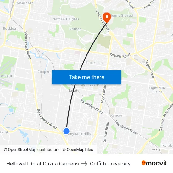 Hellawell Rd at Cazna Gardens to Griffith University map
