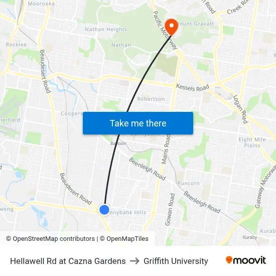 Hellawell Rd at Cazna Gardens to Griffith University map