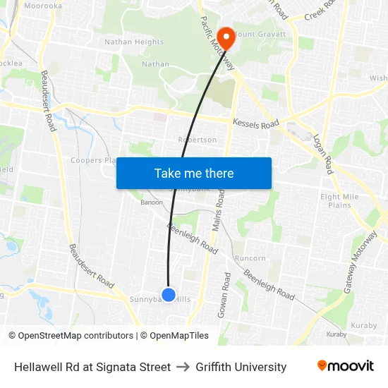 Hellawell Rd at Signata Street to Griffith University map