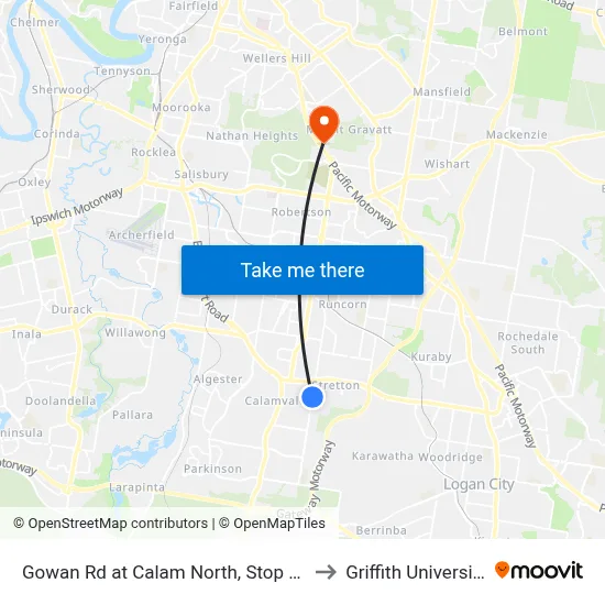 Gowan Rd at Calam North, Stop 35 to Griffith University map