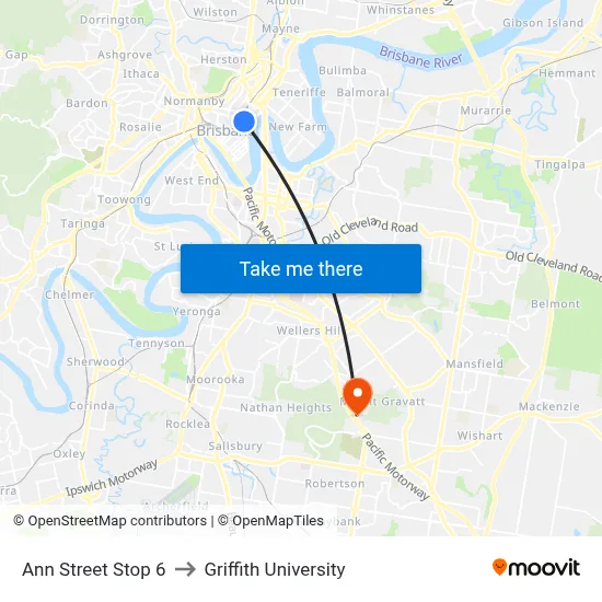 Ann Street Stop 6 to Griffith University map
