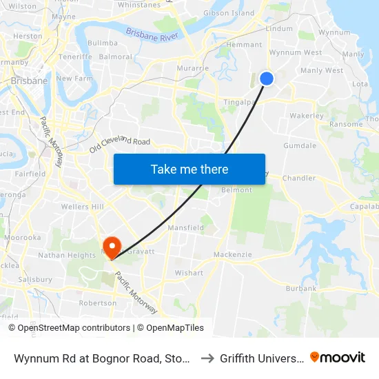Wynnum Rd at Bognor Road, Stop 45 to Griffith University map