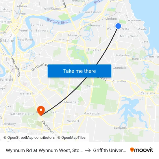 Wynnum Rd at Wynnum West, Stop 55 to Griffith University map