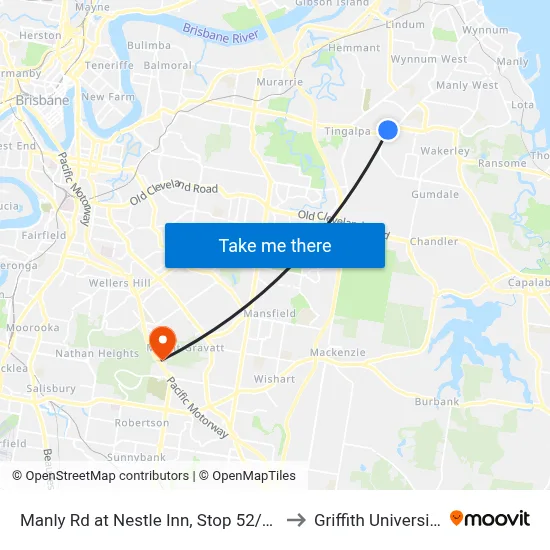 Manly Rd at Nestle Inn, Stop 52/46 to Griffith University map