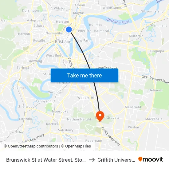 Brunswick St at Water Street, Stop 6 to Griffith University map