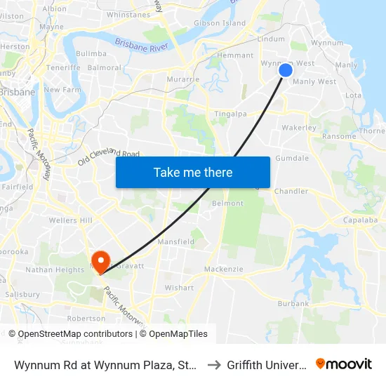 Wynnum Rd at Wynnum Plaza, Stop 58 to Griffith University map