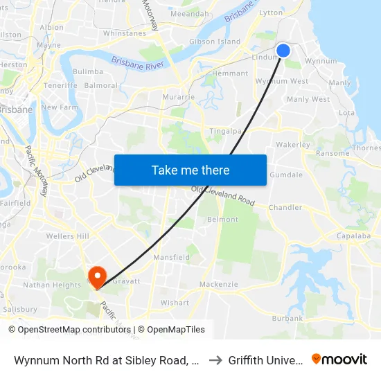 Wynnum North Rd at Sibley Road, Stop 38 to Griffith University map