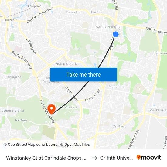 Winstanley St at Carindale Shops, Stop 49 to Griffith University map