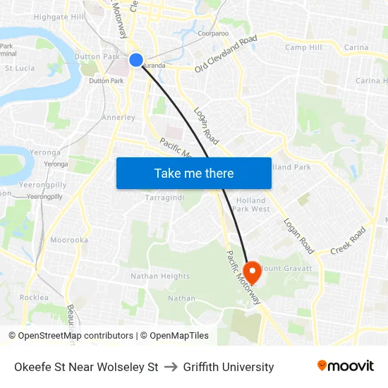 Okeefe St Near Wolseley St to Griffith University map