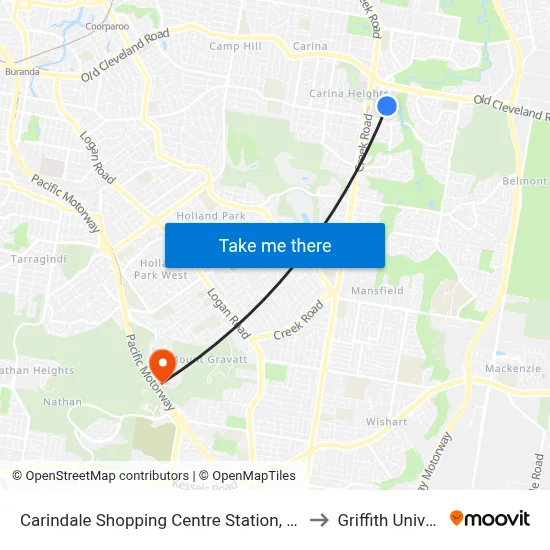 Carindale Shopping Centre Station, Platform H to Griffith University map