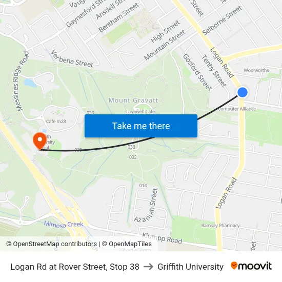 Logan Rd at Rover Street, Stop 38 to Griffith University map