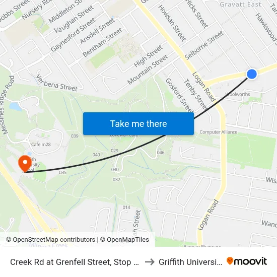 Creek Rd at Grenfell Street, Stop 39 to Griffith University map