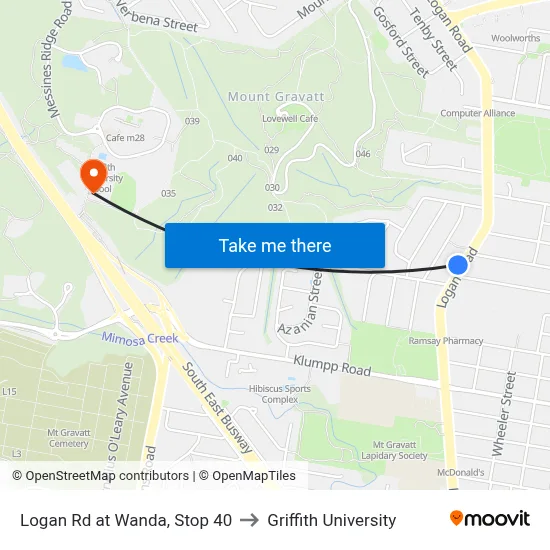 Logan Rd at Wanda, Stop 40 to Griffith University map