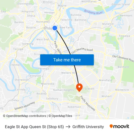 Eagle St App Queen St (Stop 65) to Griffith University map