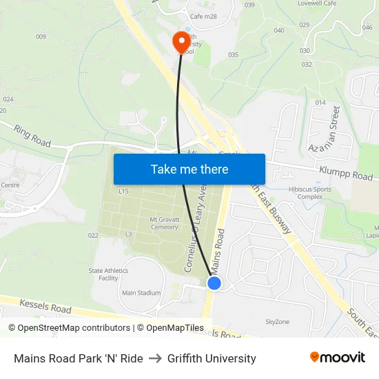 Mains Road Park 'N' Ride to Griffith University map